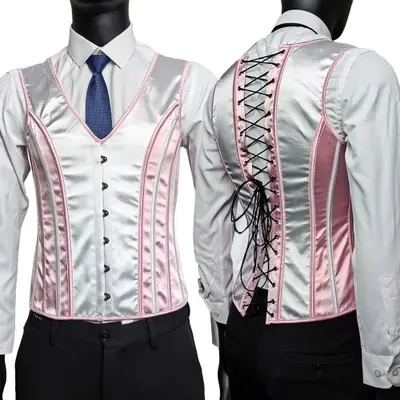 Image de Corset Gilet Désossé Rose Imprimé - Taille Formateur Élégant