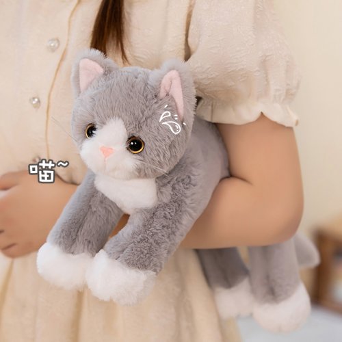 Image of 53CM Cute Simulated Cat Doll Plush Toy Stuffed Soft Animal Plush white Gray Kitten Pillow Kids Girls Birthday Gift Pet Toys Deco