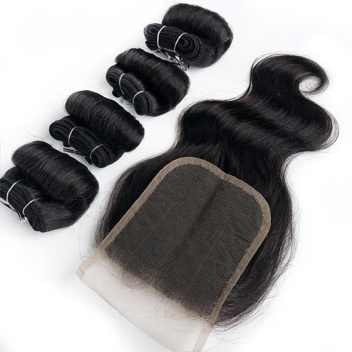 Afbeelding van Kort Mensenhaar Bundels Met Sluiting Korte Braiziliaanse Body Wave Bundels Met Sluiting 4X4 13X4 Transparant Pre-Geplukt T1b27 30