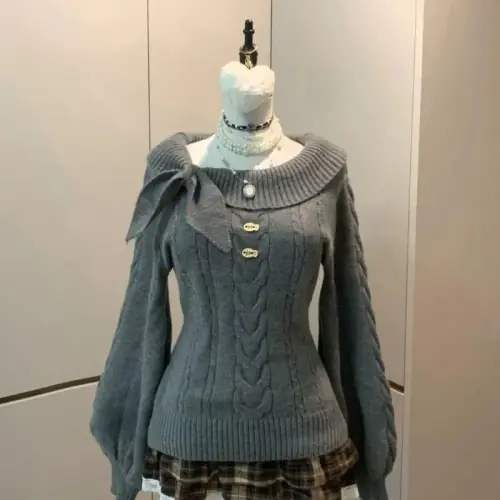 Image de Pull Kawaii Patchwork Col Peter Pan - Style Japonais Vintage