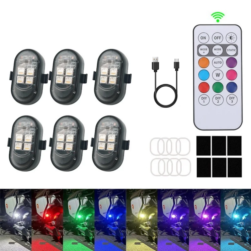 Afbeelding van 2/4/6 stuks draadloze afstandsbediening LED stroboscooplicht voor auto motorfiets drone scooter anti-collision waarschuwingslampje flitsindicator