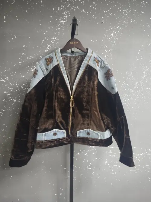 Image de Manteau Femme Denim Velours Patchwork - Style Vintage 2026