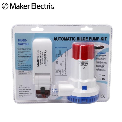 Image of 12V 1500 GPH Automatic Submersible Electric Bilge Pump Kit for Boats, Houseboats, Seaplanes and Marine Applications