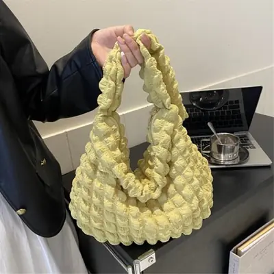 Image de Sac Bandoulière Plissé à Carreaux - Grande Capacité pour Femmes
