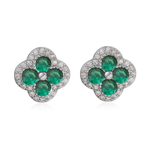 Imagen de Pendientes de Flor con Piedras CZ Chapados en Oro 18K