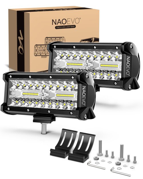 Imagen de NAOEVO Barra de luz LED de 7 pulgadas 240W 24000LM 4x4 punto todoterreno Combo antiniebla LED luces de trabajo impermeables para camión barco UTV ATV Jeep