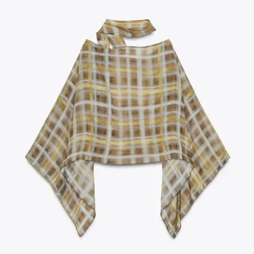Image de Chemise à Carreaux avec Cape Écharpe - Style Chic Automne 2025