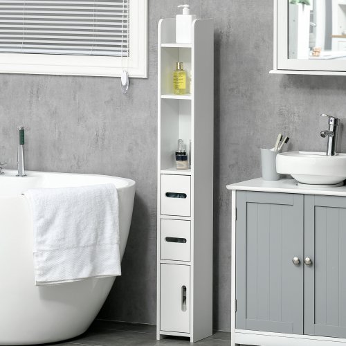 Imagen de Armario Alto de Baño Kleankin con 3 Puertas y 3 Estantes, Diseño Moderno y Espacioso para Organizar tu Baño
