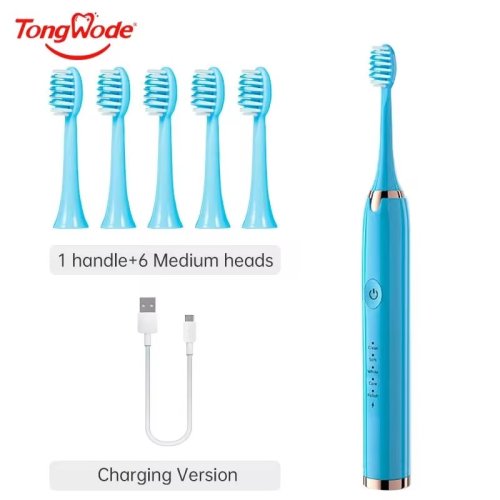 Image of Natural Sonic Electric Toothbrush with USB Rechargeable Battery, Waterproof Design, Ultrasonic Vibration for Deep Cleaning and Teeth Whitening – Includes Replacement Brush Heads