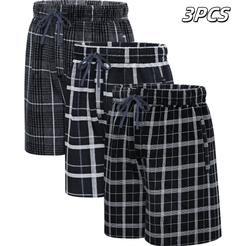 Bild von Herren Pyjama-Set aus 100% Baumwolle – Klassische karierte Shorts mit Knopfverschluss und Kordelzug, bequeme Nachtwäsche für entspannte Nächte