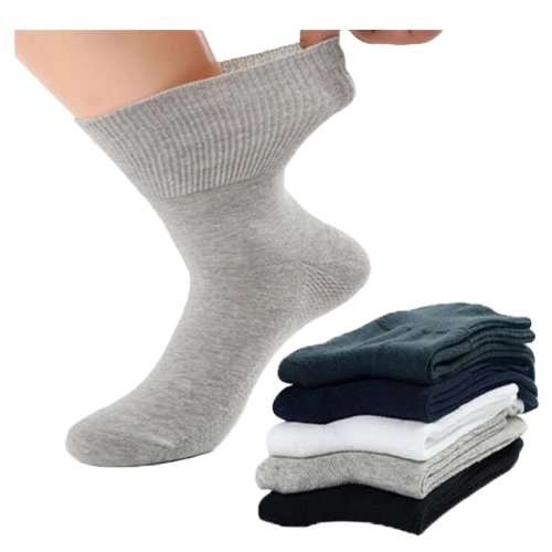 Image of 10-Pack Natural Cotton Loose-Fit Socks for Diabetic & Hypertensive Men – Comfortable, Varicose Vein Support, Breathable, Non-Compression, Ideal Gift for Older Adults and Larger Sizes