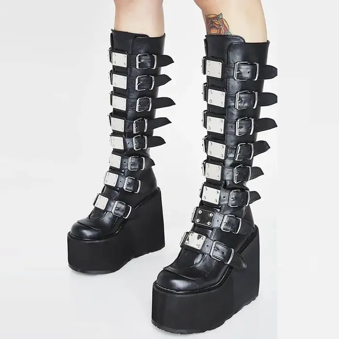 Image de Bottes Gothiques Hautes à Talons Compensés - Style Cosplay & Mode