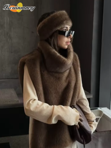 Imagen de Chaleco de Piel Sintética Sin Mangas para Mujer con Cuello Levantado – Prenda Informal, Holgada y Cálida, Ideal para el Trabajo Diario en Invierno 2025