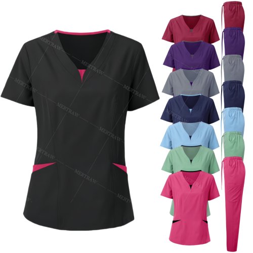 Afbeelding van Stijlvolle Scrubset voor Verpleegsters – Trendy V-hals in Grote Maten