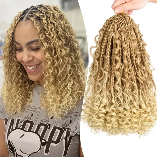 Image de Tresses Boîtes Synthétiques 12" - Noir Boho avec Boucles