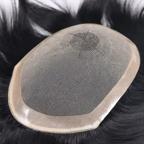 Image de Perruque homme cheveux naturels Remy – base dentelle et PU invisible, densité 110 %, 13 à 18 cm