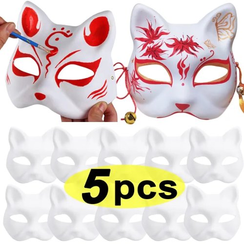 Afbeelding van 3/5/10 Stuks Japanse Masker Half Gezicht Handgeschilderde Kat Vos Masker Anime Scènes Cosplay Maskerade Viering Festival Cosplay Prop
