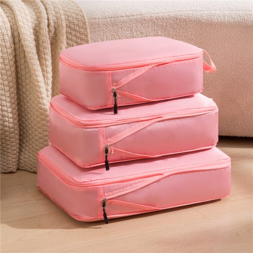 Bild von 3 Teile/satz Reise Kompressible Verpackung Multifunktions Reise Lagerung Tasche Wasserdichte Koffer Nylon Tragbare Gepäck Organizer Rosa