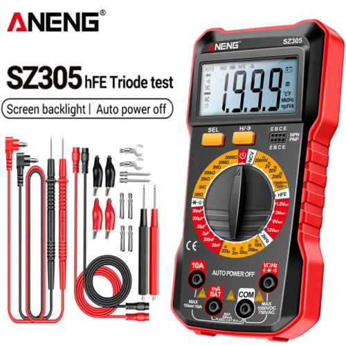 Immagine di ANENG SZ305 Multimetro digitale Professionale AC/DC Tensione Amperometro Condensatore hFE Triodo NCV Tensione Induzione Elettricista Tester