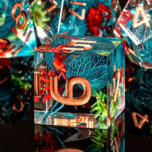 Imagen de Dados D&D de Resina con Flores Secas - Juego de 7 Piezas Transparentes