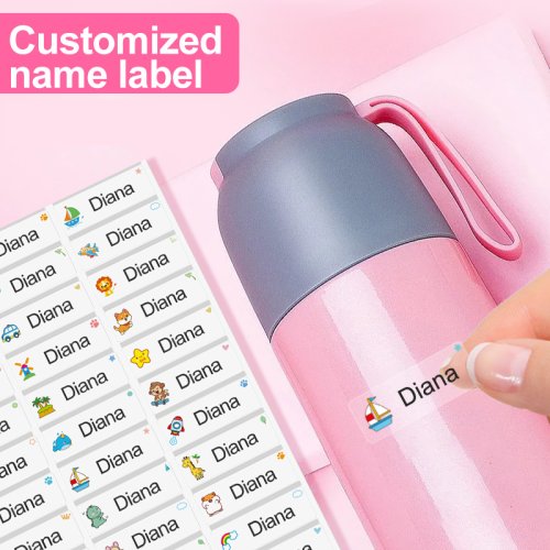Image of Personalized Waterproof Name Stickers for School – Custom Labels for Kids' Lunch Boxes, Water Bottles, and Backpacks in Multiple Languages