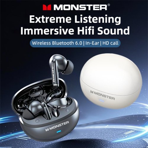 Afbeelding van Monster MQT39 Draadloze Bluetooth 6.0 TWS Oordopjes met HIFI Stereo Geluid, Actieve Ruisonderdrukking, Ingebouwde Microfoon voor Gaming en Sport