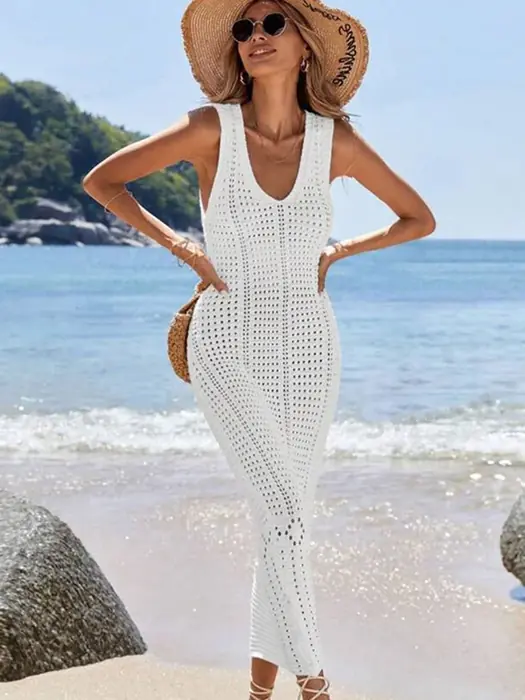 Image de Robe de plage longue ajourée - Tunique crochet élégante