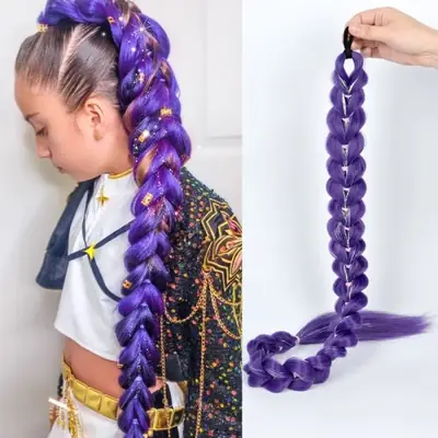 Image de Perruque Violette Tressée pour Filles - 32 Pouces