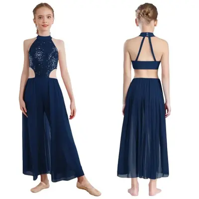 Image de Combinaison de danse moderne brillante sans manches pour filles