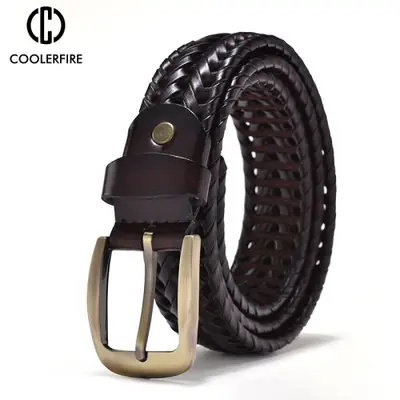 Image de Ceinture Tressée Cuir Véritable Homme - Style Vintage & Élégant