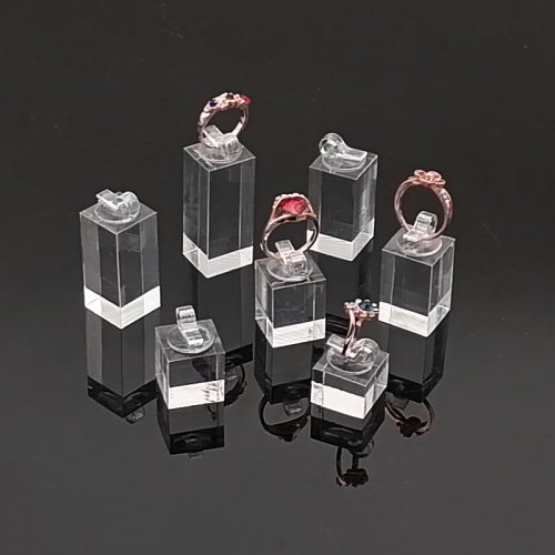Immagine di Set di 7 Supporti in Acrilico per Gioielli, Rotondi e Quadrati, con Altezze Diverse – Espositore per Anelli, Fotografie e Oggetti da Collezione