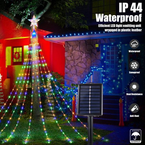 Image of Solar Five-Pointed Star Waterfall Light Waterproof Fairy lights Christmas Tree Decor For Garden Party New year's eve Decorations