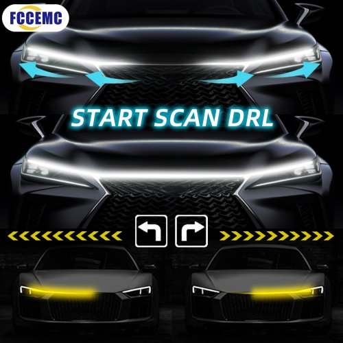 Image of Dynamic LED Car Hood Light Strip with Start Scan Effect, Ambient Lighting, Daytime Running Lights (DRL) & Turn Signal Function – 12V Universal Fit