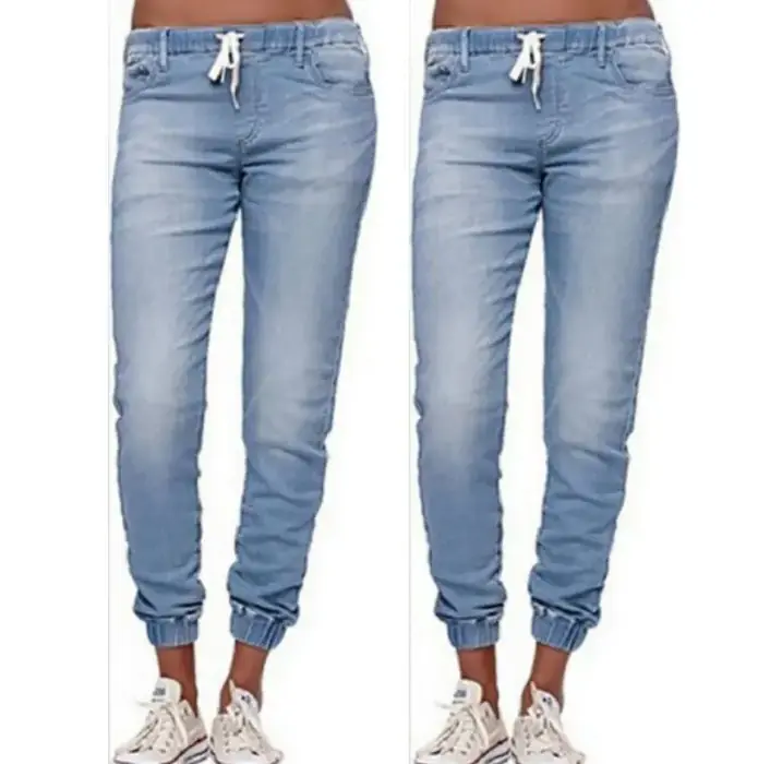 Image de Jeans Femme Lacets Denim Élégant Bleu Noir 2024