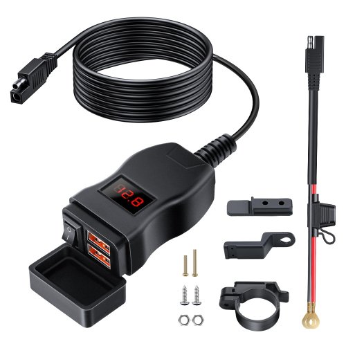 Zdjęcie Ładowarka motocyklowa Anchtek, wodoodporny adapter 12V, porty USB PD do szybkiego ładowania telefonu 3.0 z przełącznikiem, akcesorium motocyklowe