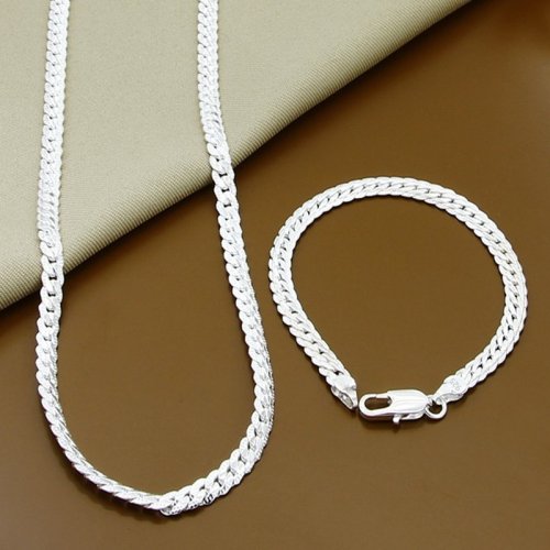 Afbeelding van Elegant 925 Sterling Zilveren 2-delige Zijketting Armband Set voor Dames en Heren – Mode Sieraden voor Huwelijk en Speciale Gelegenheden