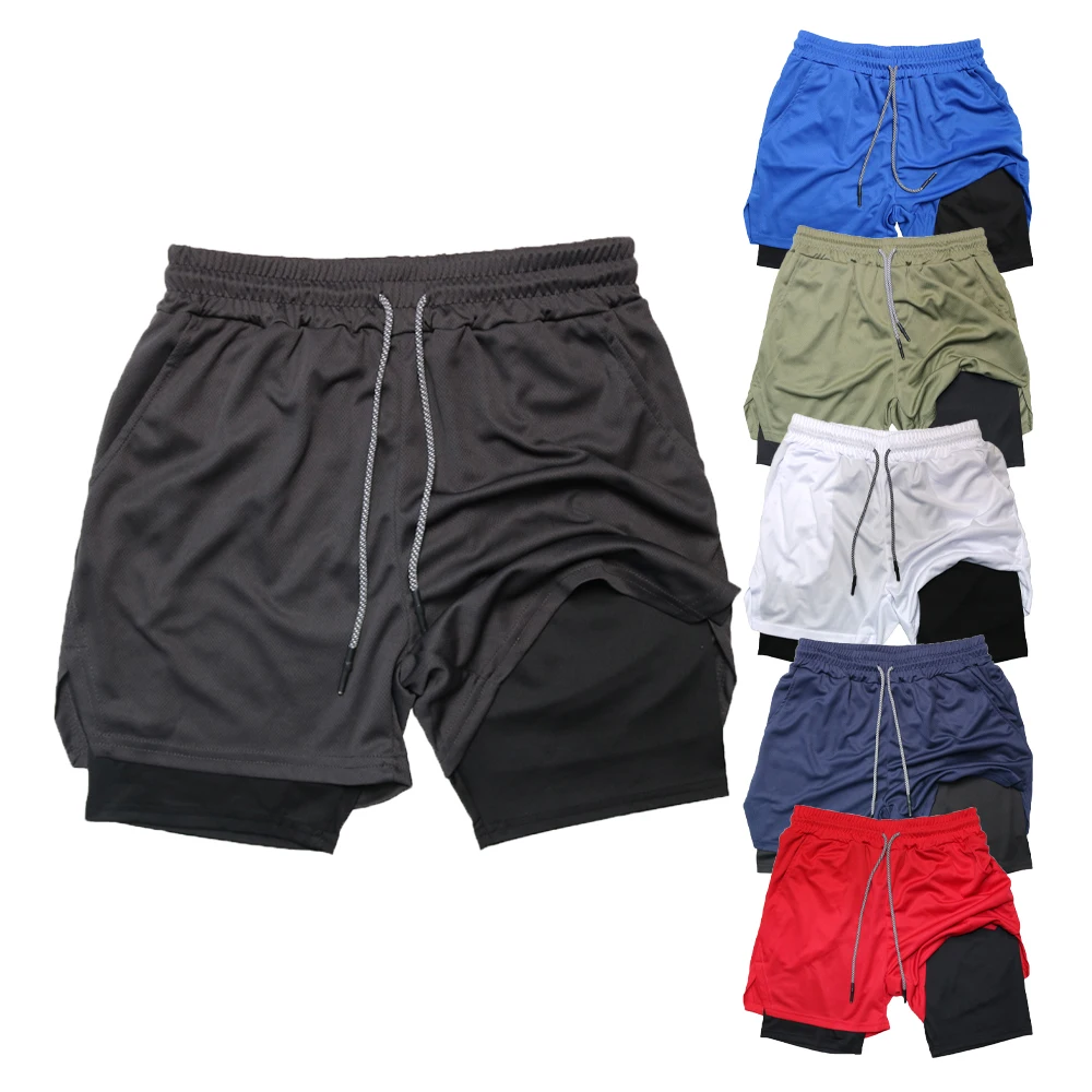 Bild von Doppelschichtige Fitness-Shorts für Herren, für Fitness, Fitnessstudio, Training, 2-in-1-Sport-Shorts, schnell trocknend, Workout, Joggen, Doppeldeck, Sommer