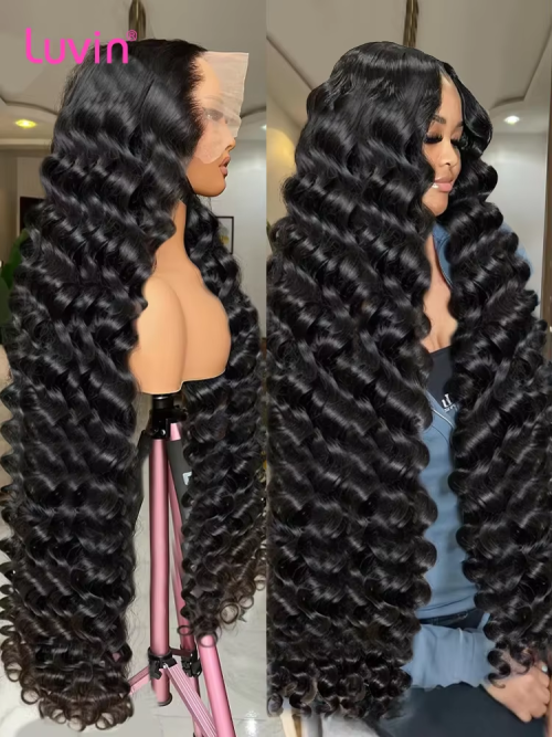 Image of Luxurious Natural-Looking Human Hair Wigs with Loose Wave & Deep Wave Styles, 13x6 HD Lace Front and 13x4 Frontal, 30-36 Inch Length for Women