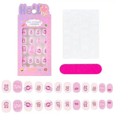 Image de Faux Ongles Kawaii pour Filles - 24 Pièces Motifs Dessin Animé