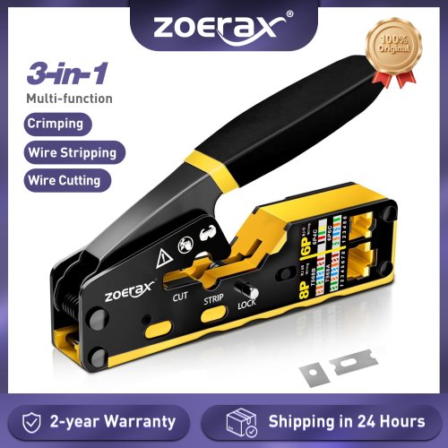 Image of Professional RJ45 Cat6 Crimp Tool with Pass-Through Crimper and Wire Cutter – All-in-One Ethernet Connector Installer for Cat6, Cat5e, Cat5 8P8C Modular Connectors