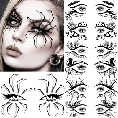 Image de Tatouages Temporaires 3D Yeux Araignée Halloween