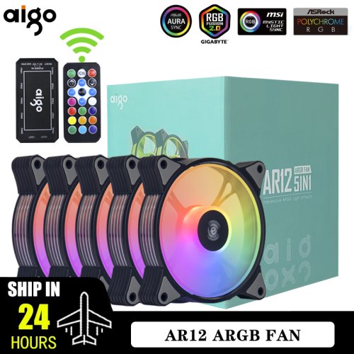 Afbeelding van Aigo AR12 120mm RGB PC Koelventilator met Aura Sync, Stille Computer Case Fan voor Gamers - ARGb Koeling met Controller Kit