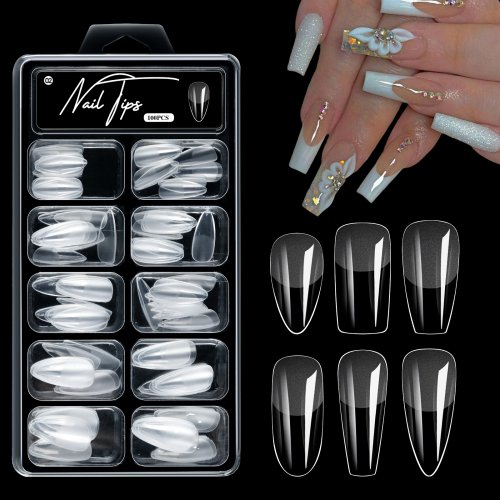 Afbeelding van 100 Stuks Amandel Doodskist Zachte Gel Nagels Tips Half-matte Volledige Dekking Druk Op Nagels Losweken Gel nagel Extension Tips Capsule
