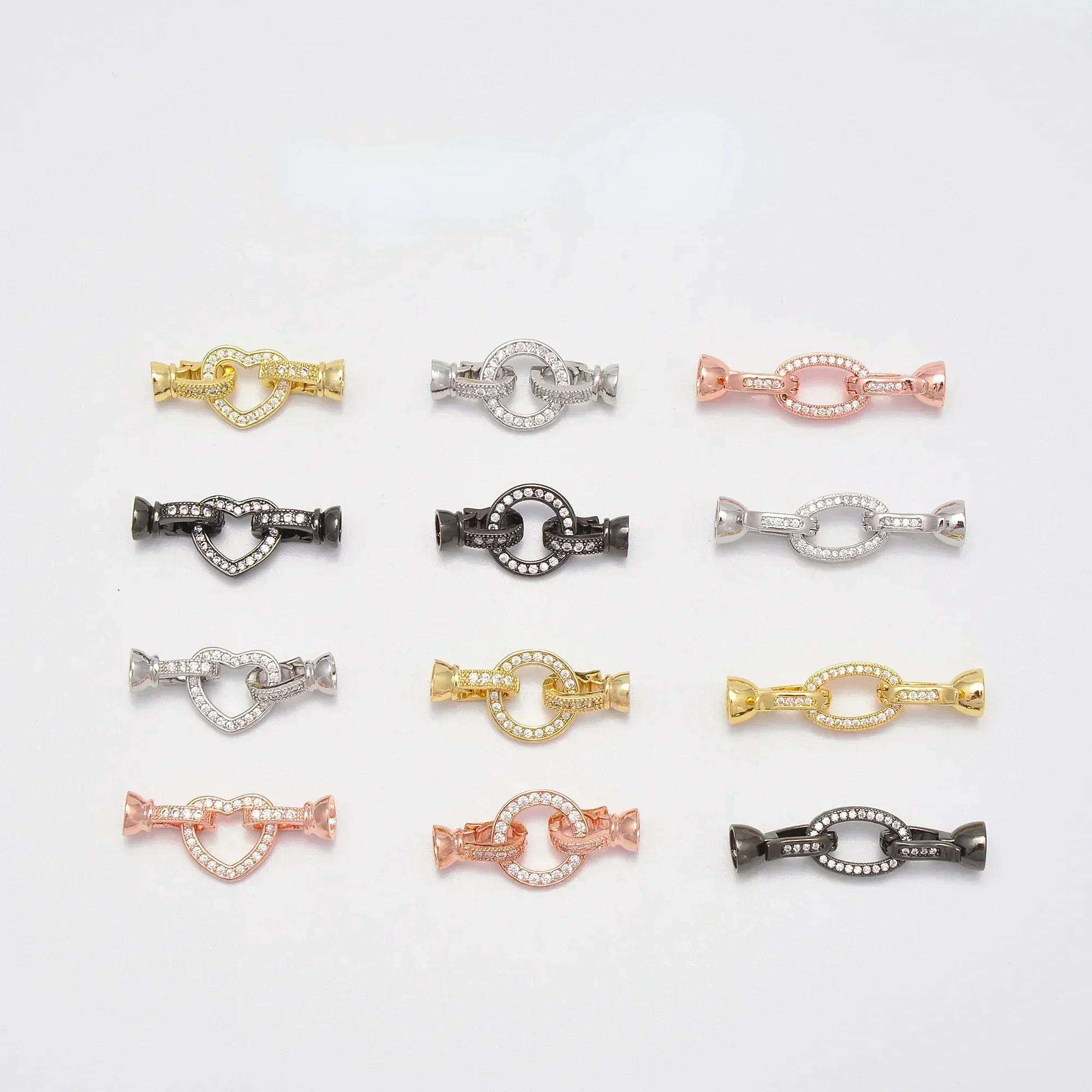 Imagen de Conector de circonita pavimentada para fabricación de joyas, 1 piezas, collar, pulsera, accesorios de cadena, Color dorado/plateado, parte redonda en forma de corazón