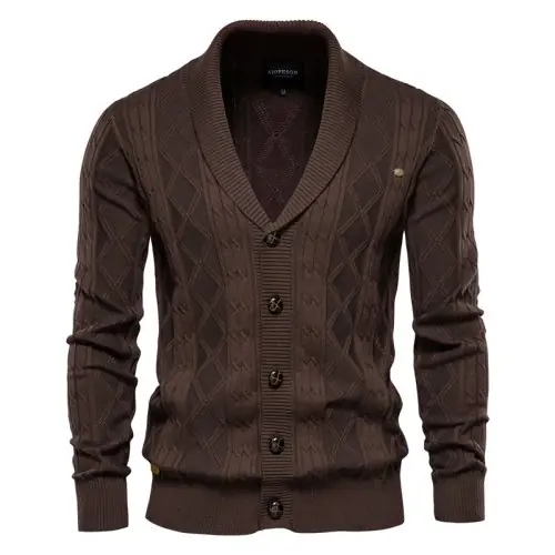 Image de Cardigan Homme Coton Argyle - Style Décontracté & Élégant