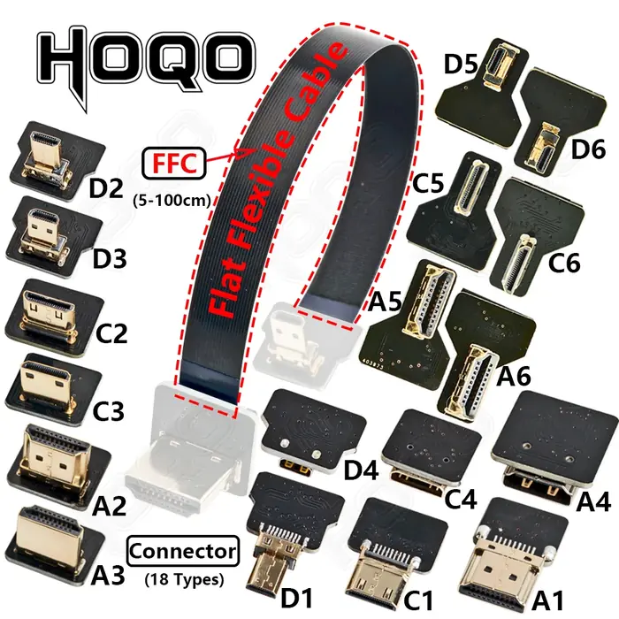 Image de Câble HDMI Flexible 90° pour Raspberry Pi 4 - Connecteur Micro HDMI