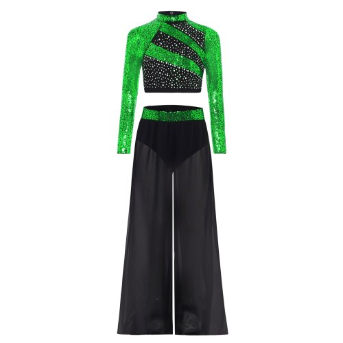 Imagen de Conjunto de Jazz para Niñas con Lentejuelas y Pantalón Ancho