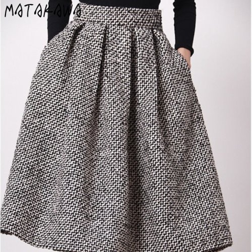 Bild von Vintage Woolen Rock – Hohe Taille, A-Linie, Plaid Muster