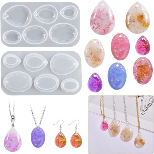 Image of Natural Crystal Drop Resin Oval Water Droplet Pendant Silicone Mold for DIY Jewelry Making – Perfect for Earrings, Pendants & Keychains