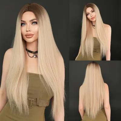 Image de Perruque Blonde Longue et Fendue - Look Naturel & Élégant